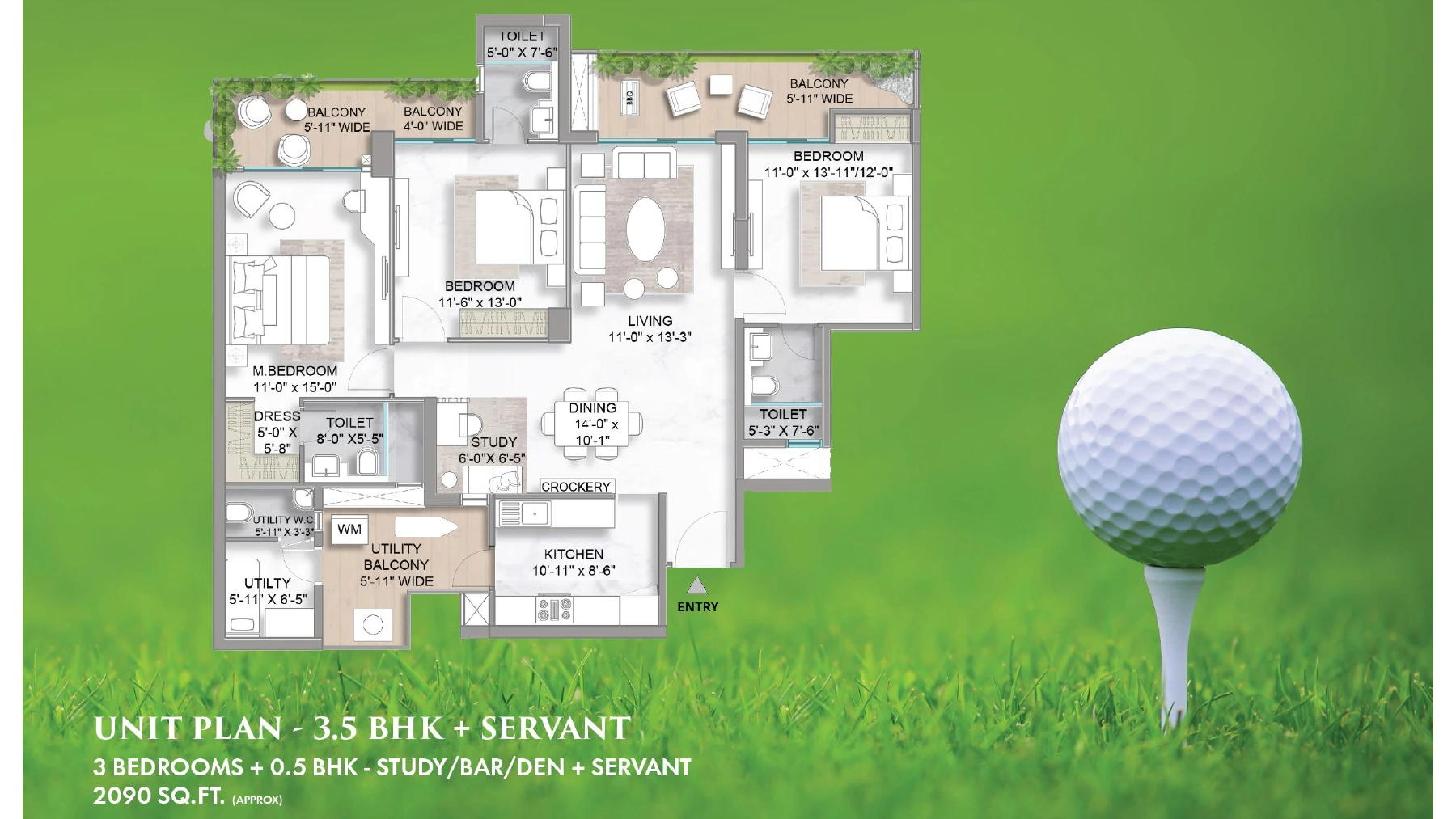 Golf Hills — 3.5 BHK + Servant floor plan
